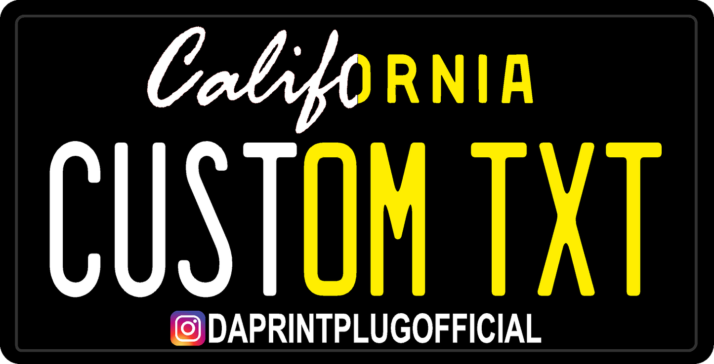 Custom license plate with 'California Custom TXT' text.