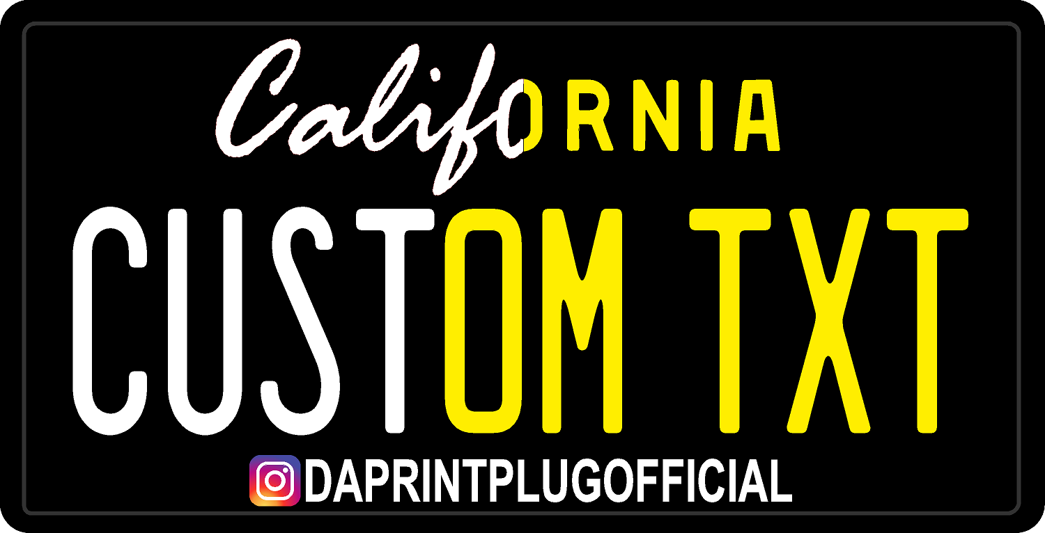 Custom license plate with 'California Custom TXT' text.